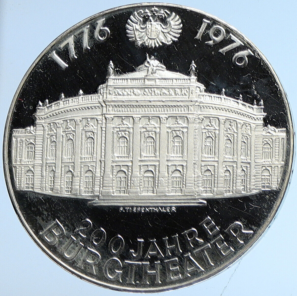 1976 AUSTRIA Architecture BURGTHEATER Old Proof Silver 100 Shilling Coin i113195