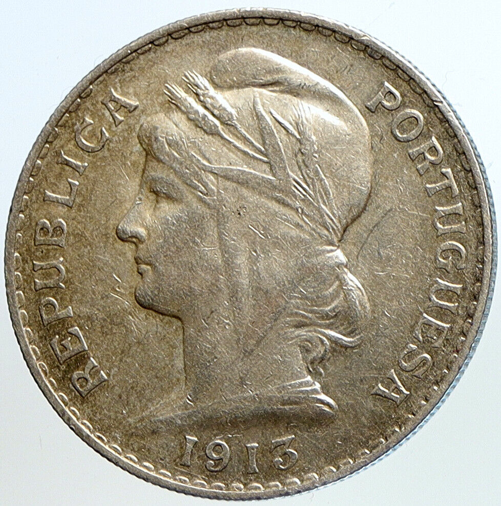 1913 PORTUGAL Antique BIG Silver 50 Centavos PORTUGUESE Coin w LIBERTY i113181