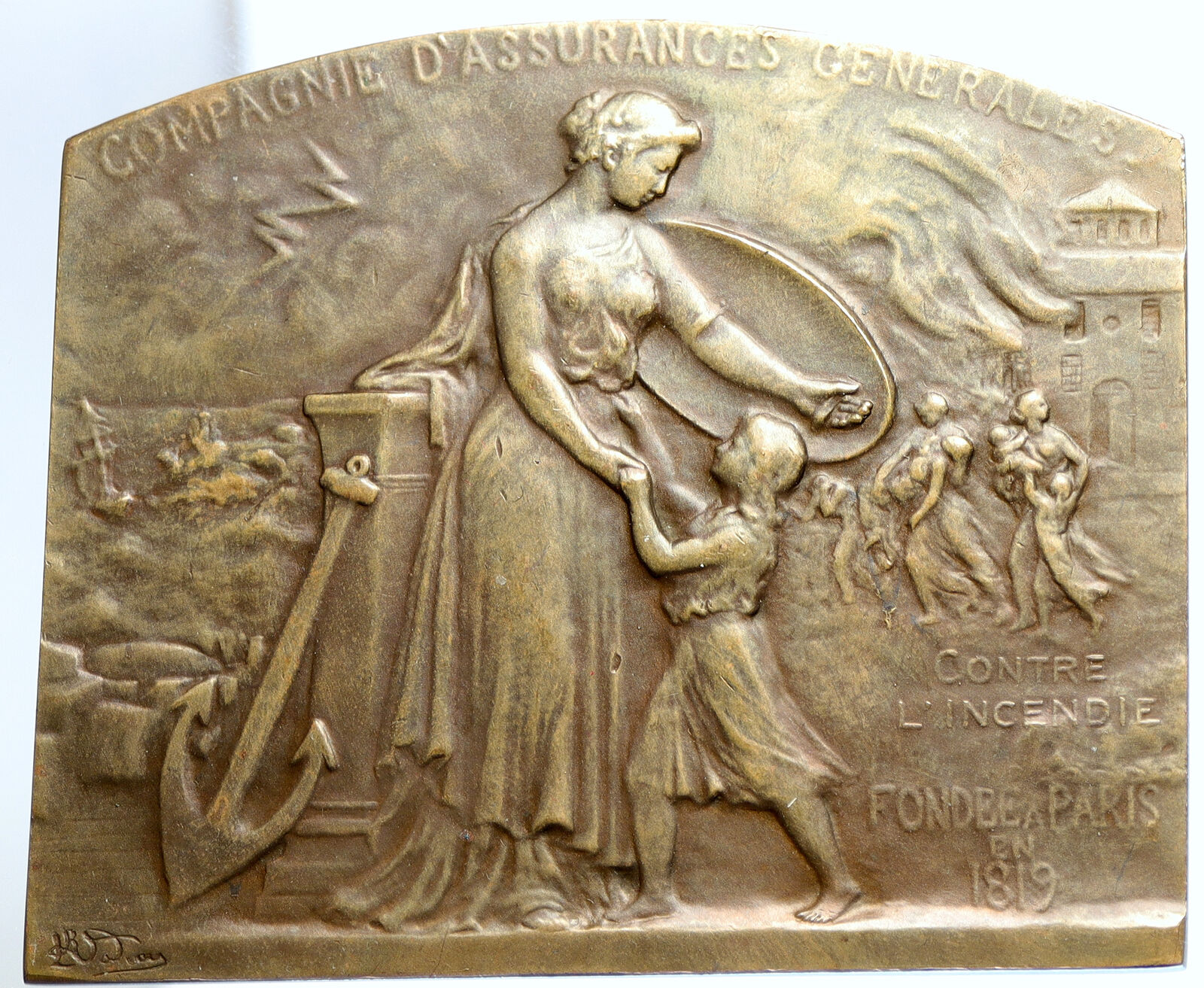 1919 FRANCE 100Yrs of General Insurance Co ART DECO Mother Antique Medal i113207