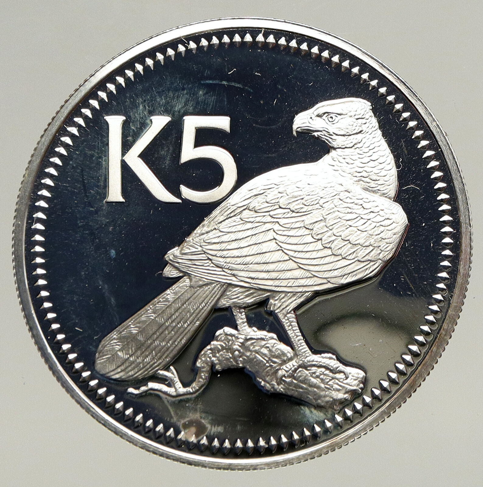 1975 PAPUA NEW GUINEA w PAPUAN Harpy EAGLE Old Proof Silver 5 Kina Coin i93448