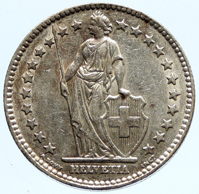 1955 SWITZERLAND - SILVER 2 Francs Coin HELVETIA Symbolizes SWISS Nation i96746