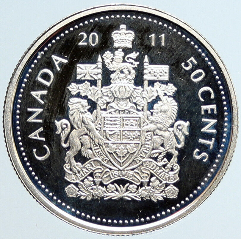 2011 CANADA Queen Elizabeth II Arms Old PROOF-LIKE SILVER 50 Cents Coin i96641