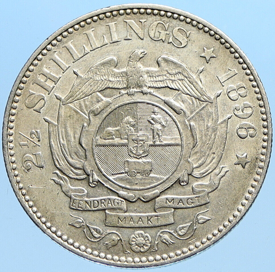 1896 SOUTH AFRICA President Johannes Paul Kruger Silver 2 1/2 Shillg Coin i98169