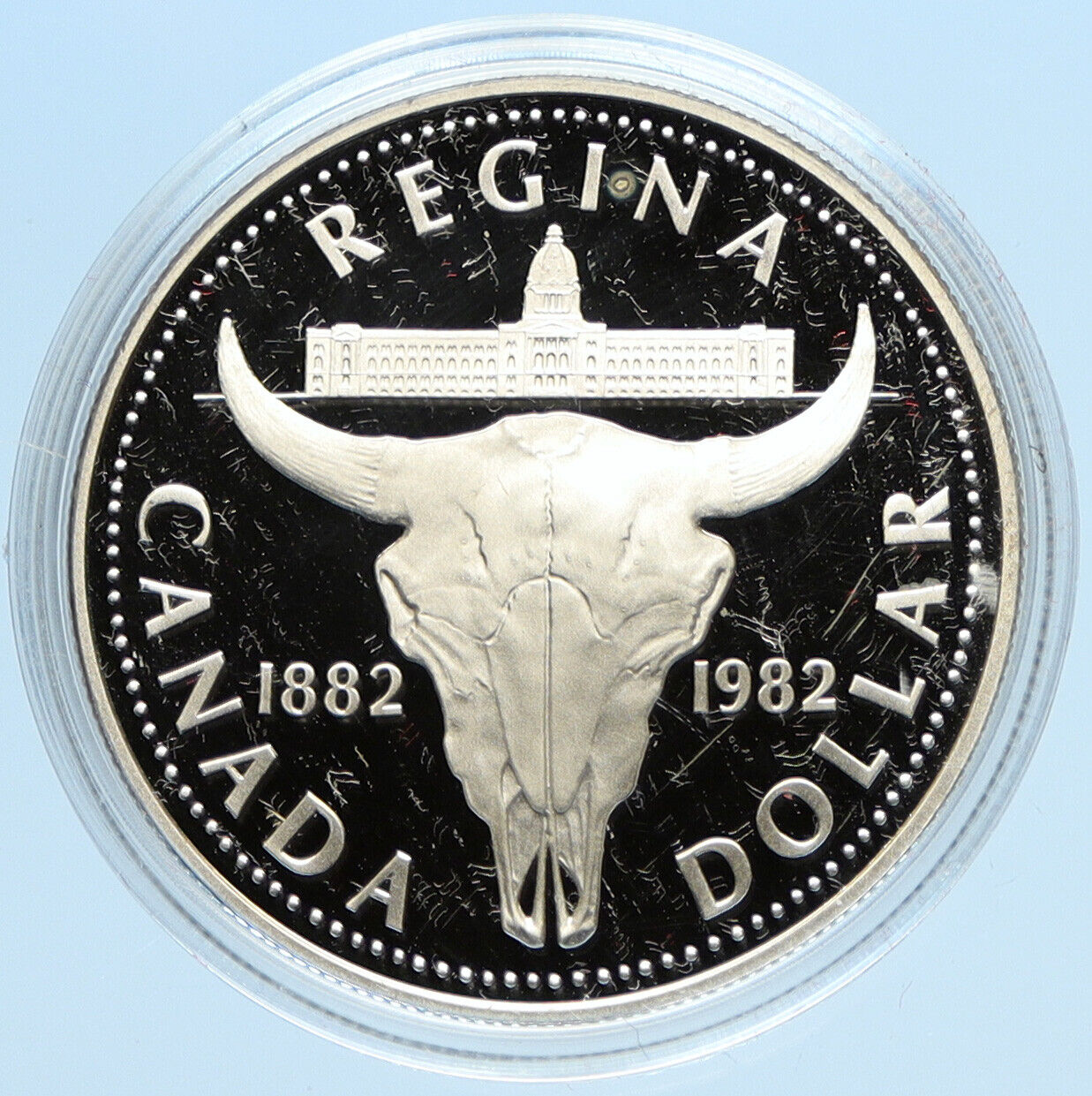 1982 CANADA UK Queen ELIZABETH II Cattle Skull Proof Silver Dollar Coin i98041