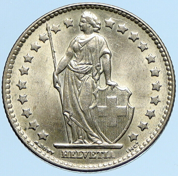 1961 B SWITZERLAND HELVETIA Symbolizes SWISS Nation SILVER 1 Franc Coin i97228