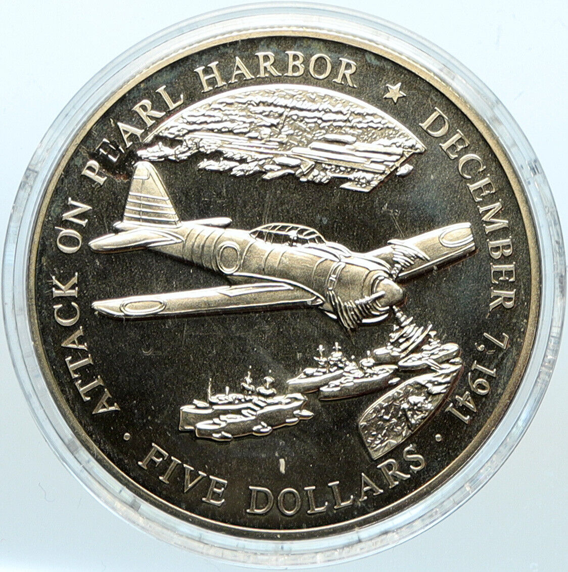 2000 LIBERIA Attack on PEARL HARBOR Airplane ZERO Proof 5 Dollar Coin i100244