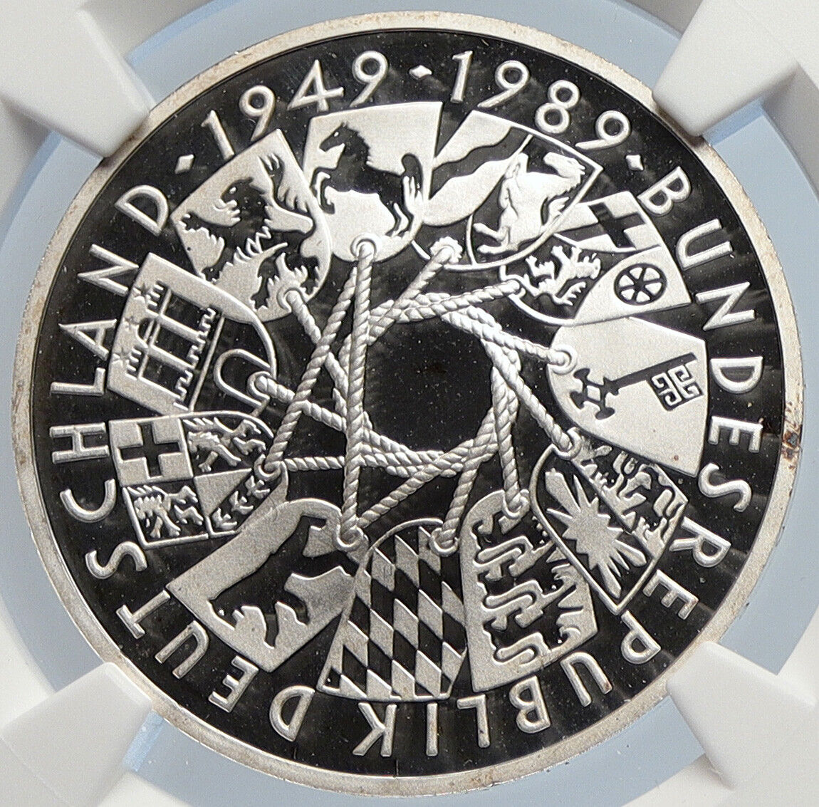 1989 G GERMANY Hamburg Castle Eagle VINTAGE Old Silver 10 Marks Coin NGC i105797