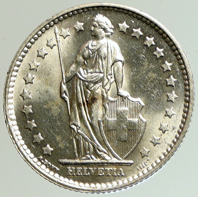 1957 B SWITZERLAND HELVETIA Symbolizes SWISS Nation SILVER 1 Franc Coin i105226