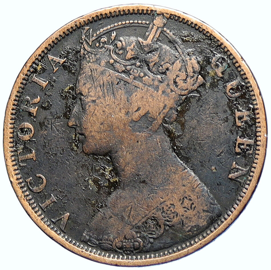1899 HONG KONG British Colony Queen Victoria OLD ANTIQUE 1 Cent Coin i107431