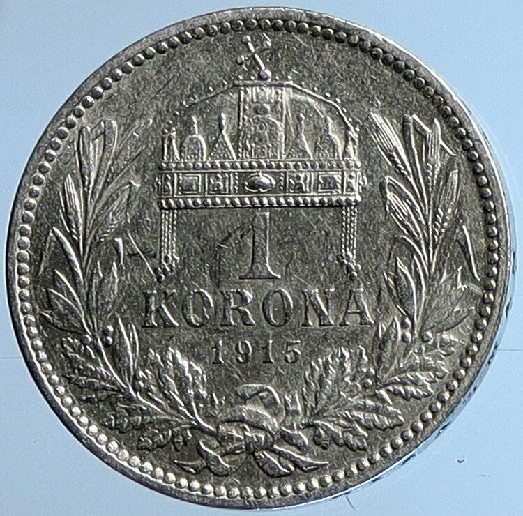1915 HUNGARY w King Franz Joseph I Hungarian Antique Silver Korona Coin i109689