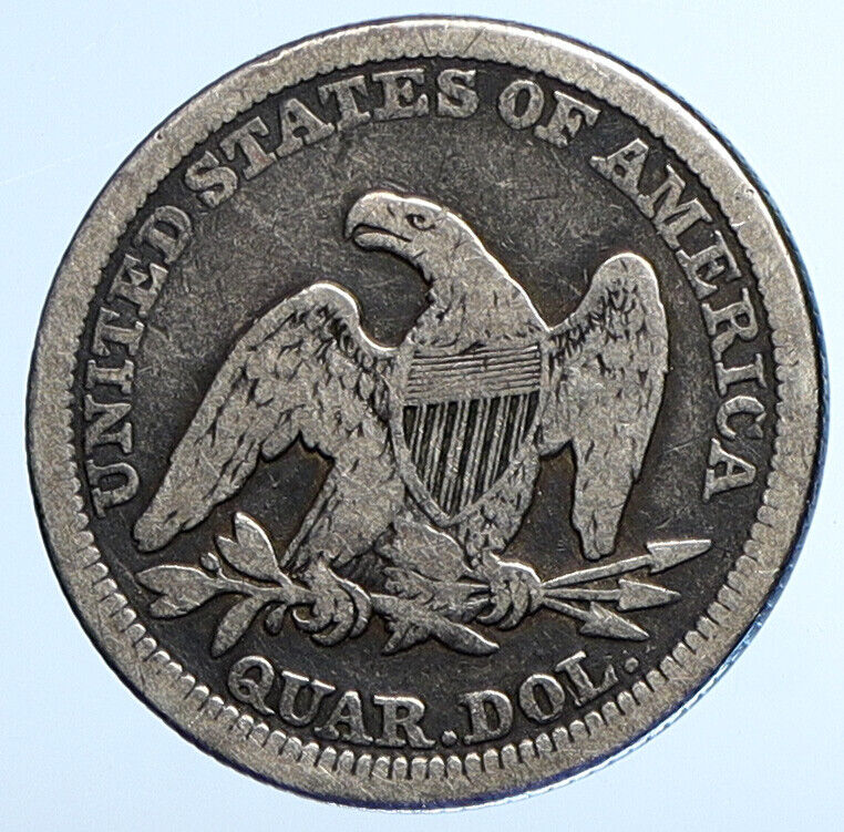 1858 P UNITED STATES US Silver SEATED LIBERTY Quarter Dollar Coin EAGLE i111048