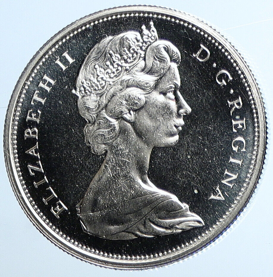 1966 CANADA UK Queen ELIZABETH II Unicorn Antique Silver 50 Cents Coin i111432