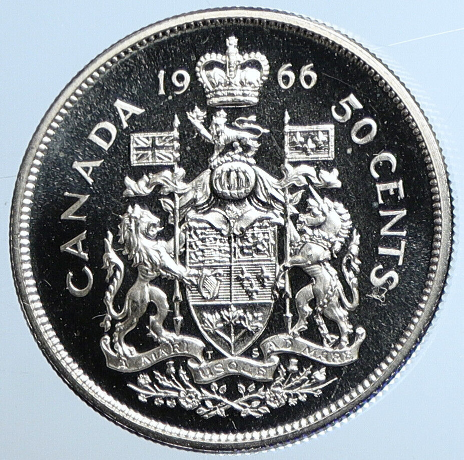 1966 CANADA UK Queen ELIZABETH II Unicorn Antique Silver 50 Cents Coin i111432