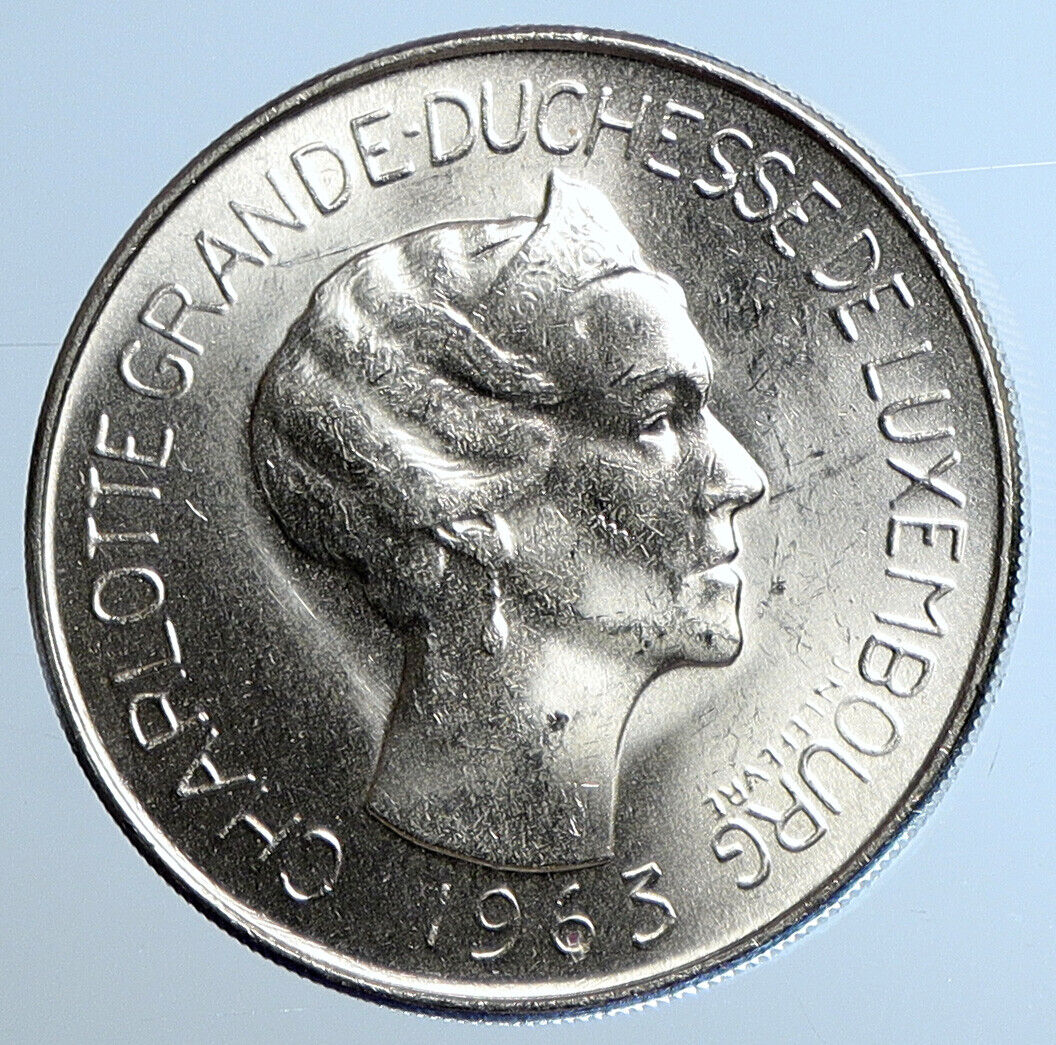 1963 LUXEMBOURG Dutchess Charlotte John the Blind Silver 100 Francs Coin i111431