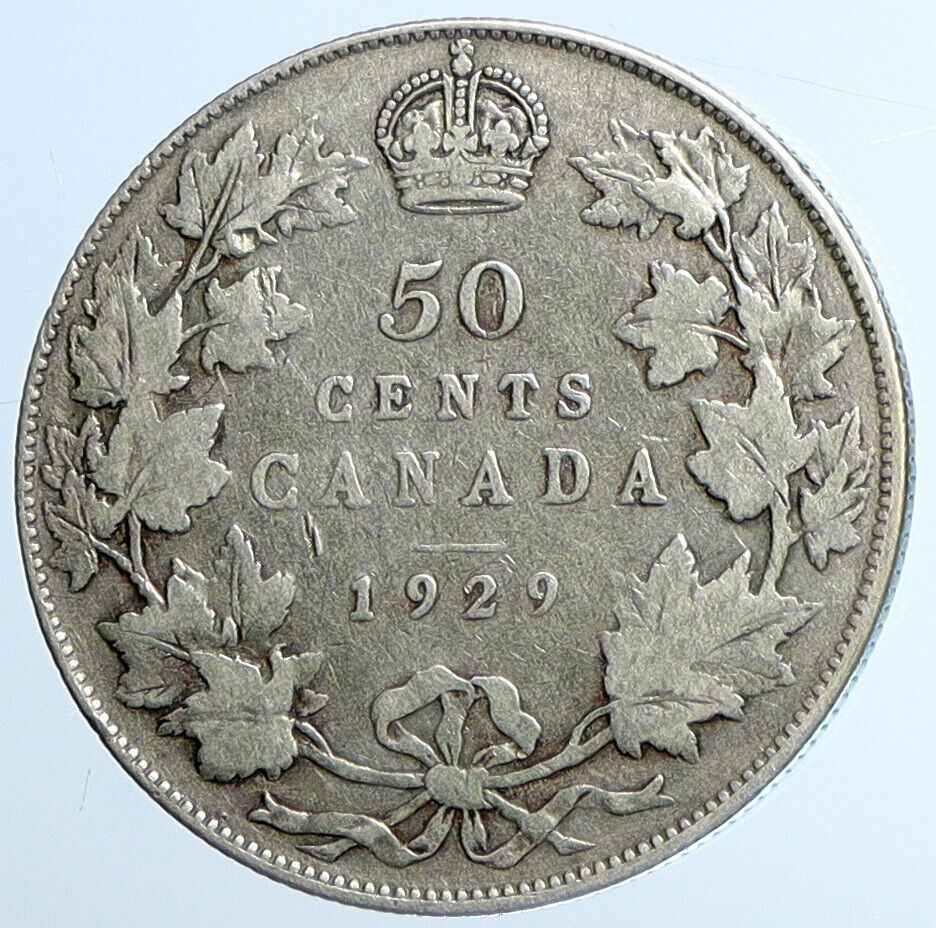 1929 CANADA UK King George V Genuine Antique SILVER 50 CENTS Coin i111437