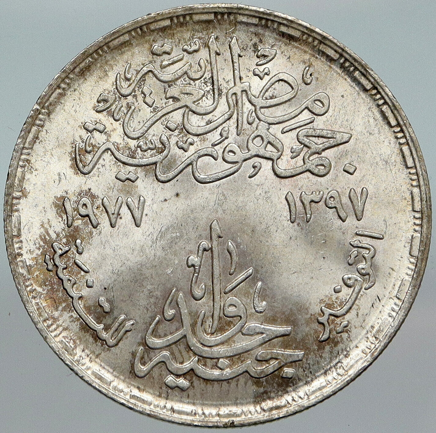 1977 EGYPT FAO - Saving for Development UN FOOD PROGRAM Silver Pound Coin i88050