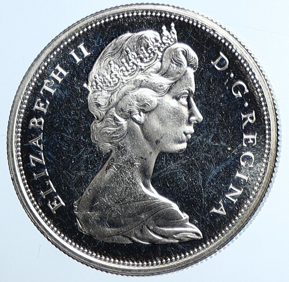 1966 CANADA UK Queen ELIZABETH II Unicorn Antique Silver 50 Cents Coin i111447
