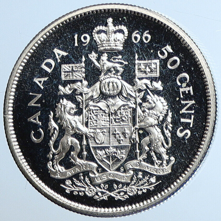 1966 CANADA UK Queen ELIZABETH II Unicorn Antique Silver 50 Cents Coin i111447