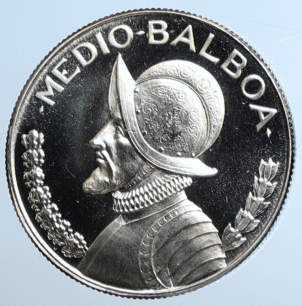 1966 PANAMA Spanish Conquistador Hero Proof Silver 1/2 HALF BALBOA Coin i111458