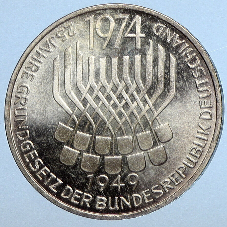 1974 F GERMANY 25 Years of German Federal Constitution Law Silver 5 Mark i111269