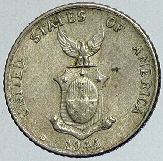 1944 D PHILIPPINES Under US Administration Eagle Silver 10 Centavos Coin i111625