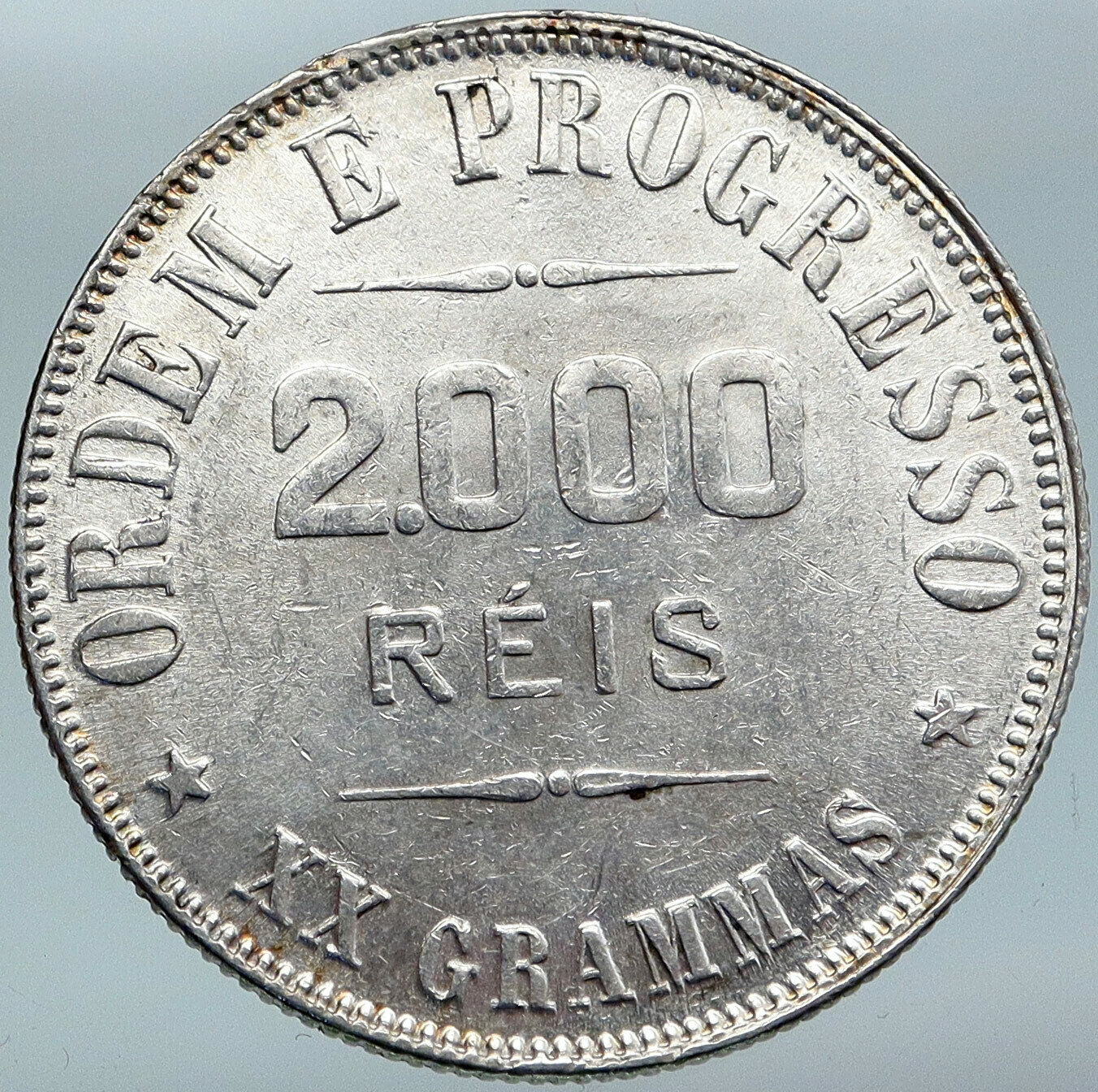 1903 BRAZIL w LIBERTY & CAP Silver OLD ANTIQUE 2000 Reis Brazilian Coin i88095