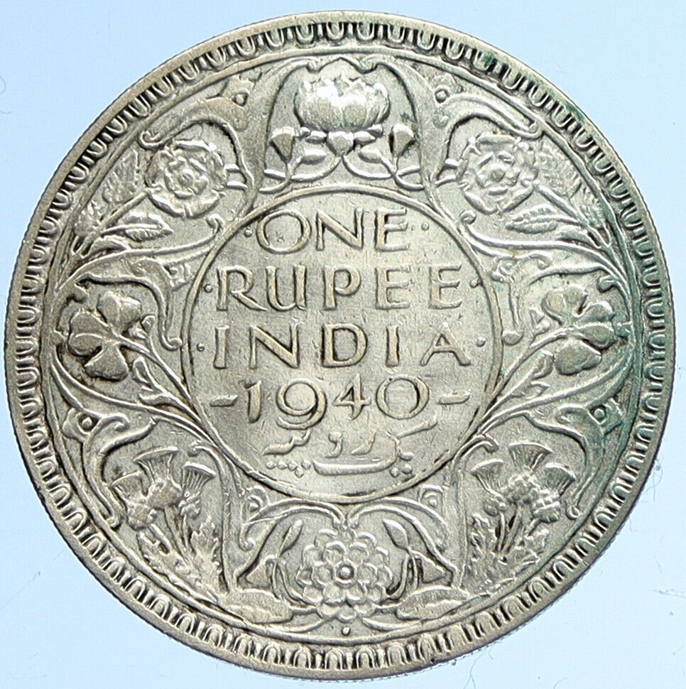 1940 B United Kingdom KING GEORGE VI British INDIA Old Silver Rupee Coin i112860