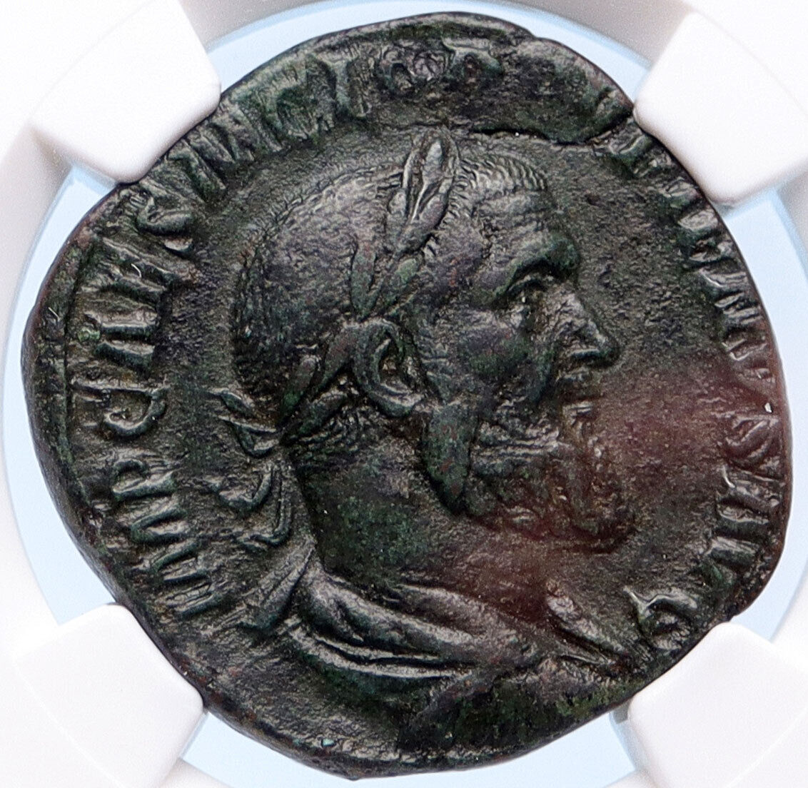 PUPIENUS Ancient 238AD Rome Sestertius Rare Roman Coin VICTORY NGC XF i66905