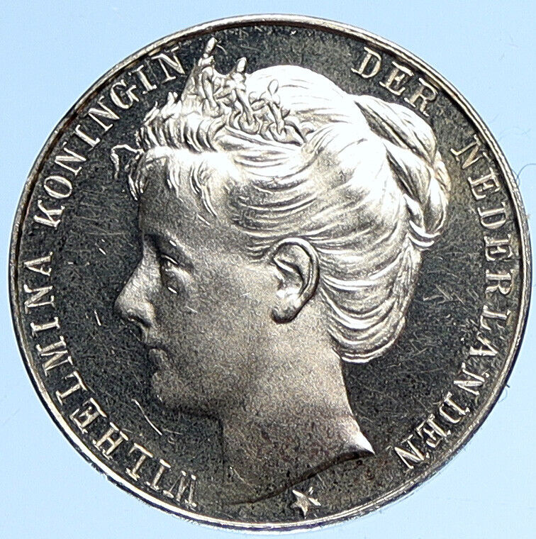 1898 Netherlands Kingdom w Queen WILHELMINA Silver Inauguration Medal i112862