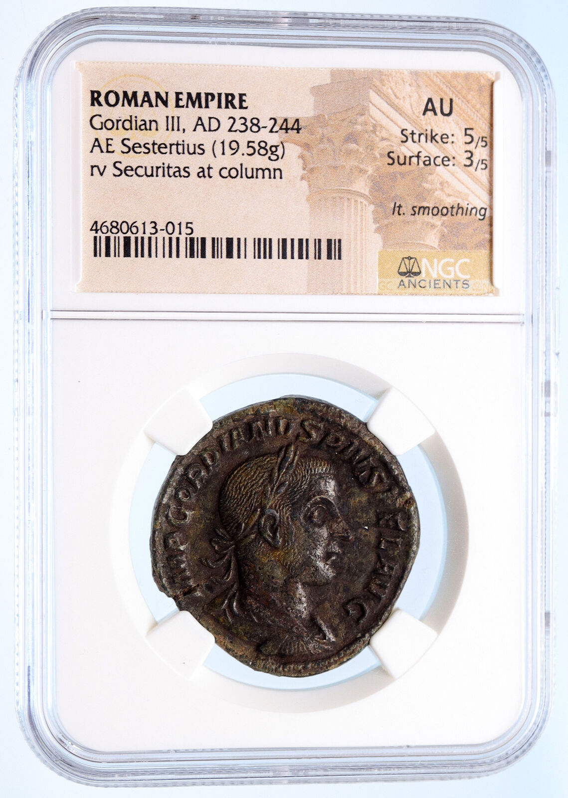 GORDIAN III Genuine Ancient 243AD Sestertius Roman Coin NGC Certified AU i67810