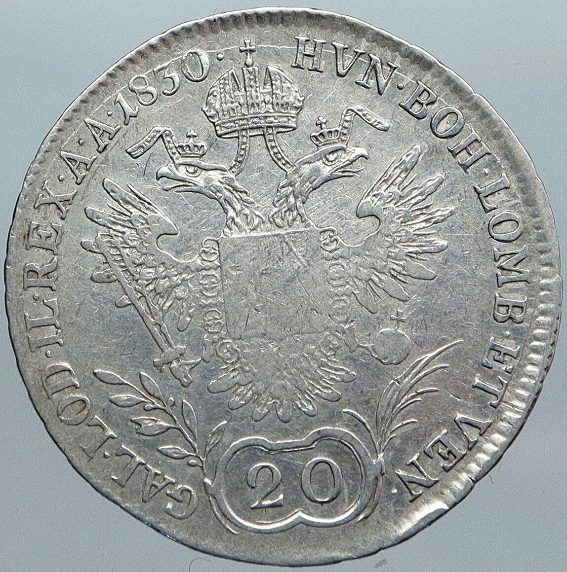 1830 AUSTRIA w King FRANCIS I (II) Antique VINTAGE Silver 20 Kreuzer Coin i88977