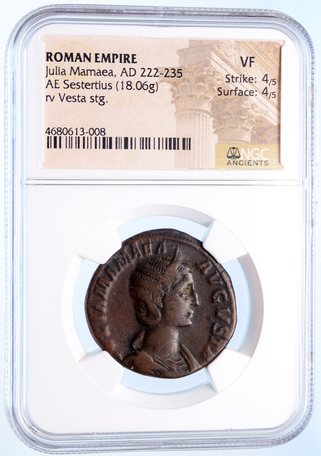 JULIA MAMAEA Severus Alexander MOTHER Sestertius Old Roman Coin VESTA NGC i67815