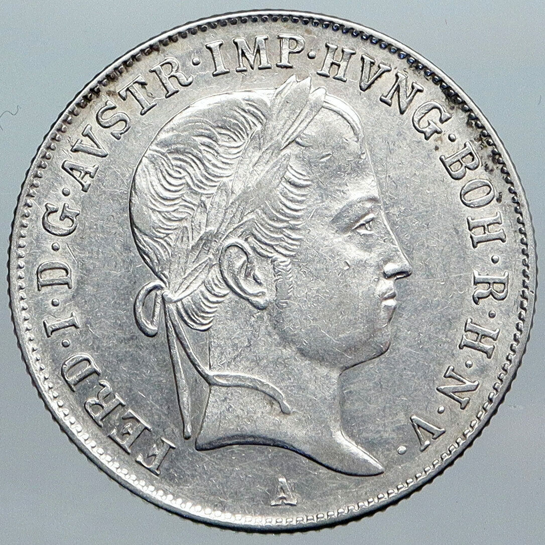 1846 HUNGARY King Ferdinand I (V) ANTIQUE VINTAGE Silver 20 Krajczar Coin i88984