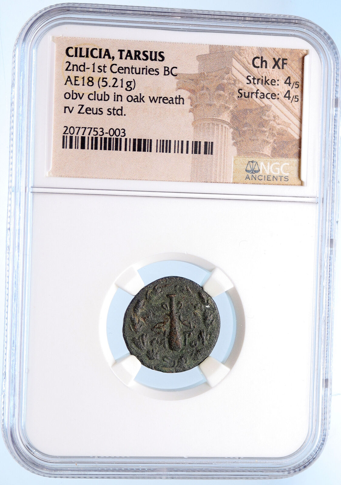 TARSOS in CILICIA Authentic Ancient Greek 164BC Coin w CLUB & ZEUS NGC i68133