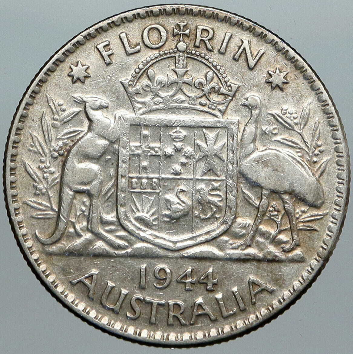 1944 AUSTRALIA King George VI Kangaroos VINTAGE Large Silver Florin Coin i88973