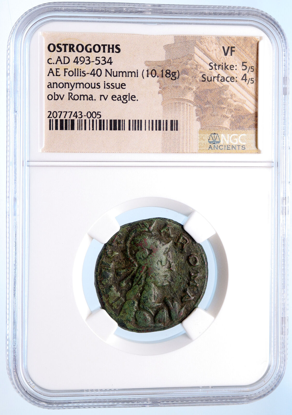 OSTROGOTHS Municipal Coinage of ROME Ancient 493AD Roman Style Coin NGC i68146