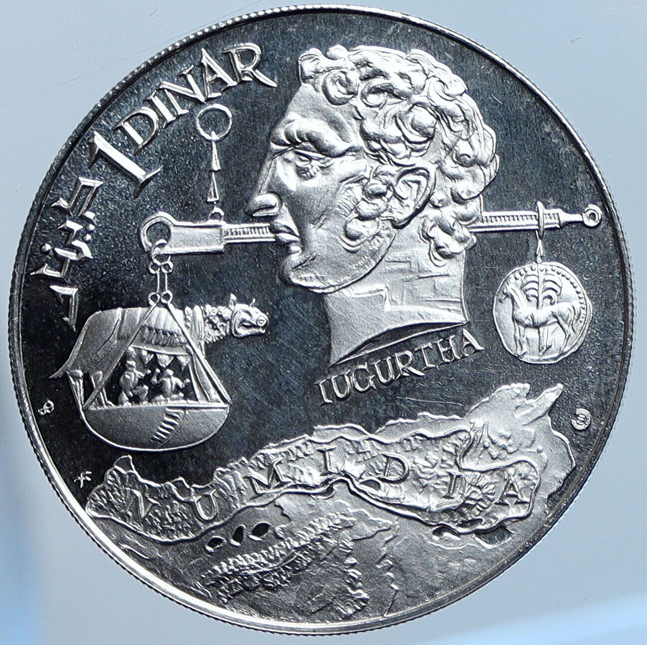 1969 TUNISIA History JUGURTHA Scales She-Wolf Silver Tunisian Dinar Coin i114552