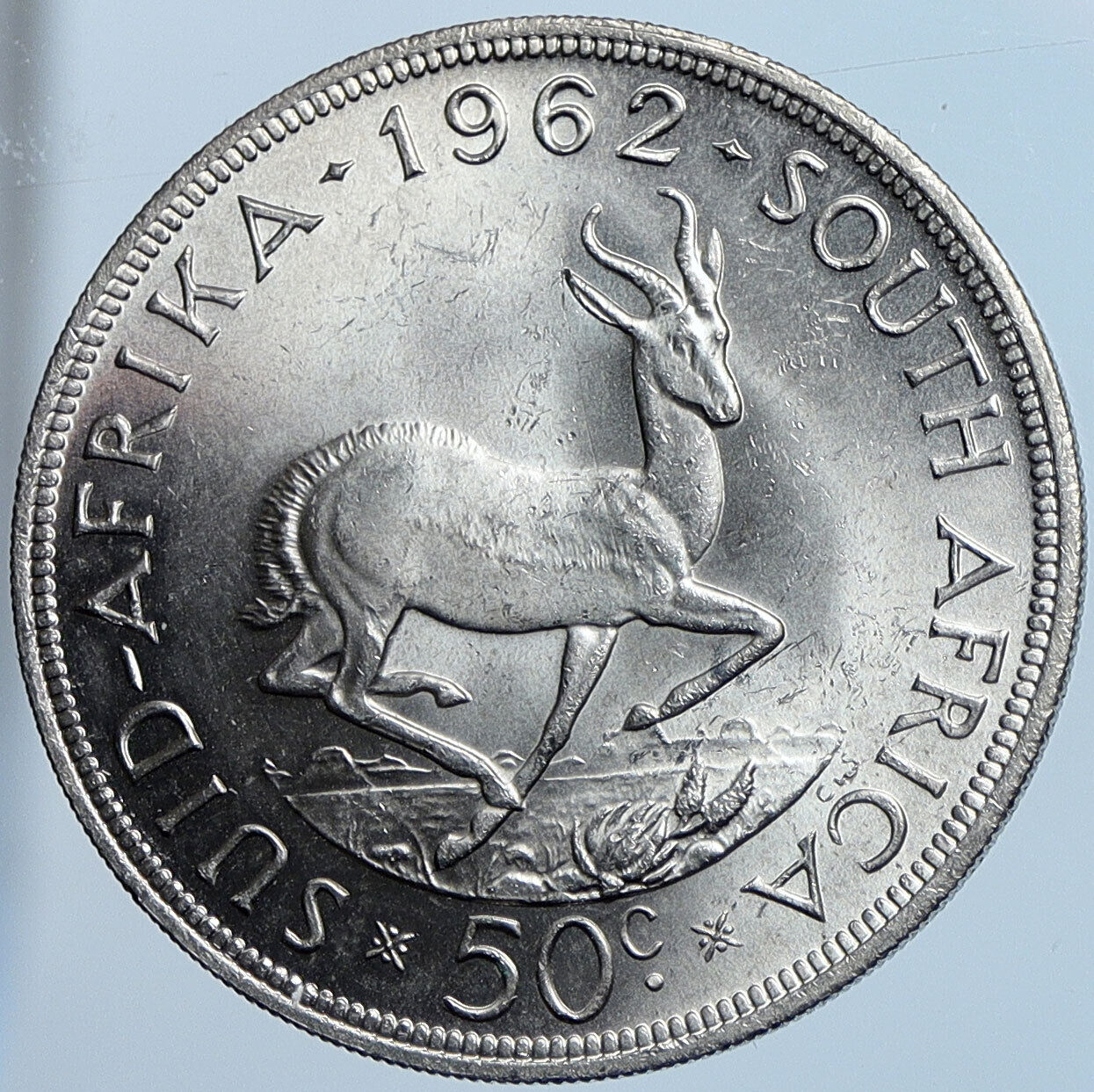 1962 SOUTH AFRICA Founder Jan van Riebeeck Deer OLD Silver 50 Cents Coin i114554