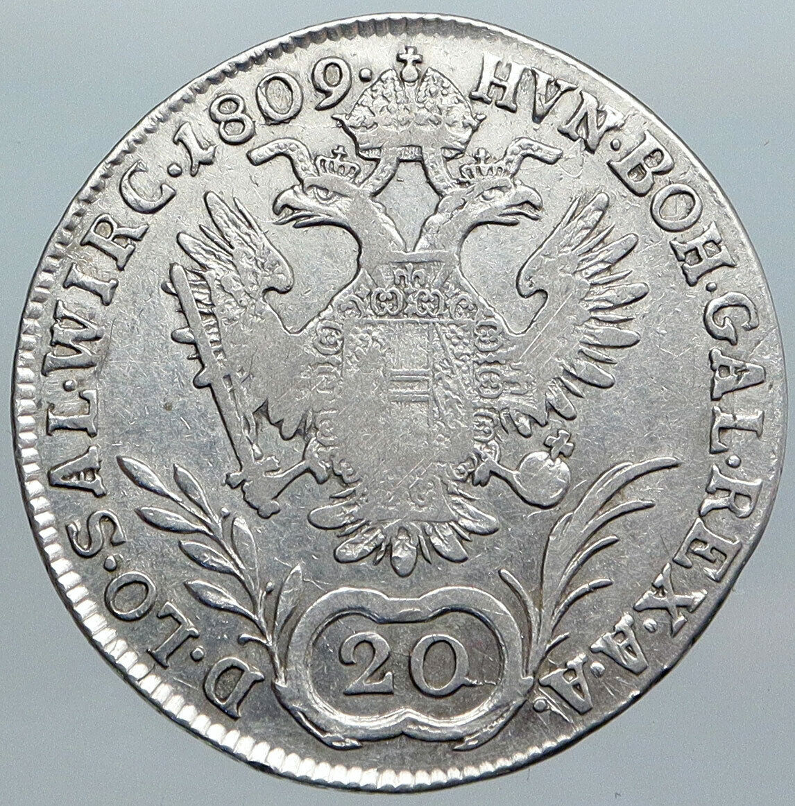 1809 AUSTRIA w King FRANCIS I (II) Antique VINTAGE Silver 20 Kreuzer Coin i88982