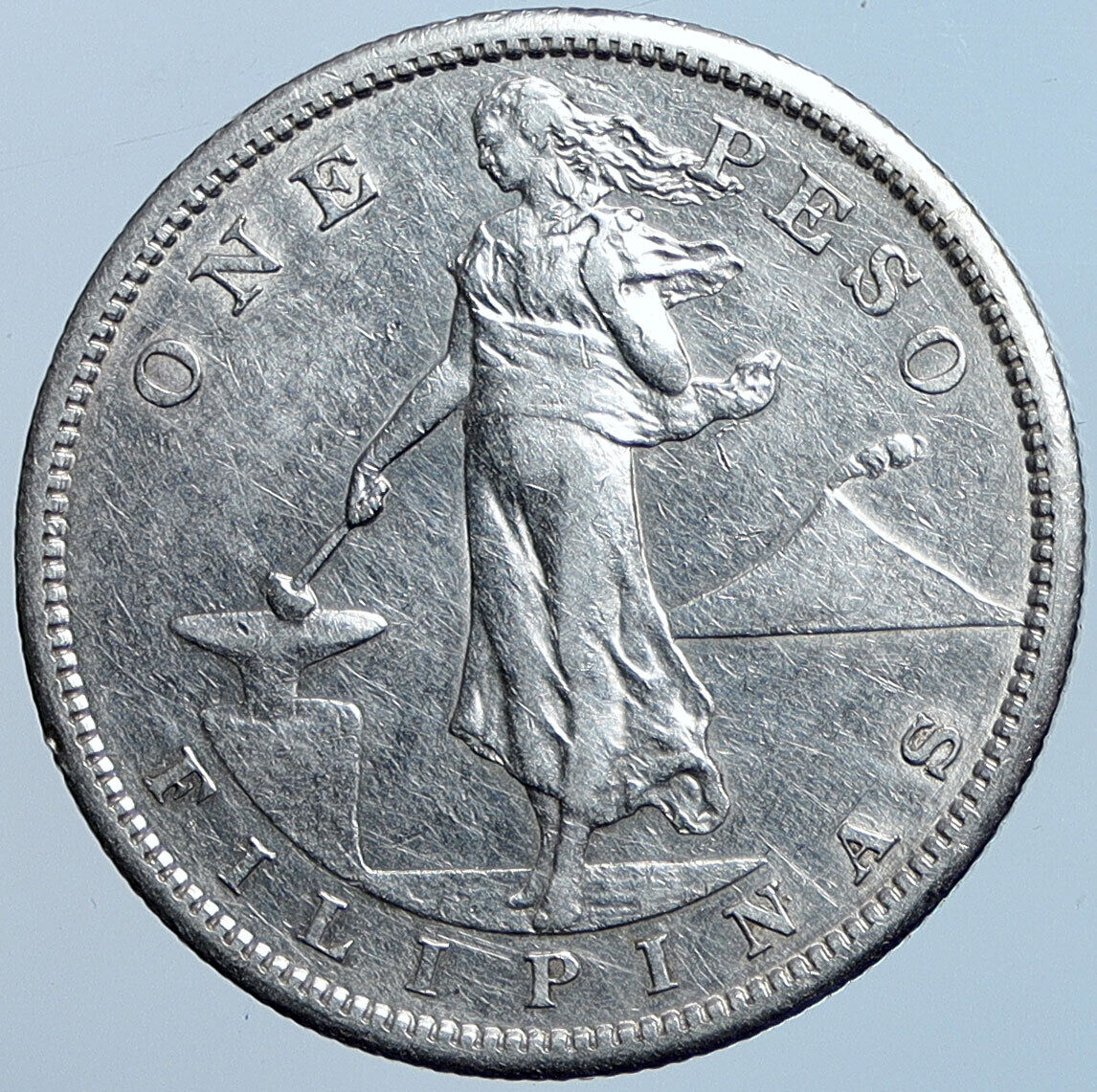 1909 S PHILIPPINES Under US Administration w Eagle OLD Silver PESO Coin i114553