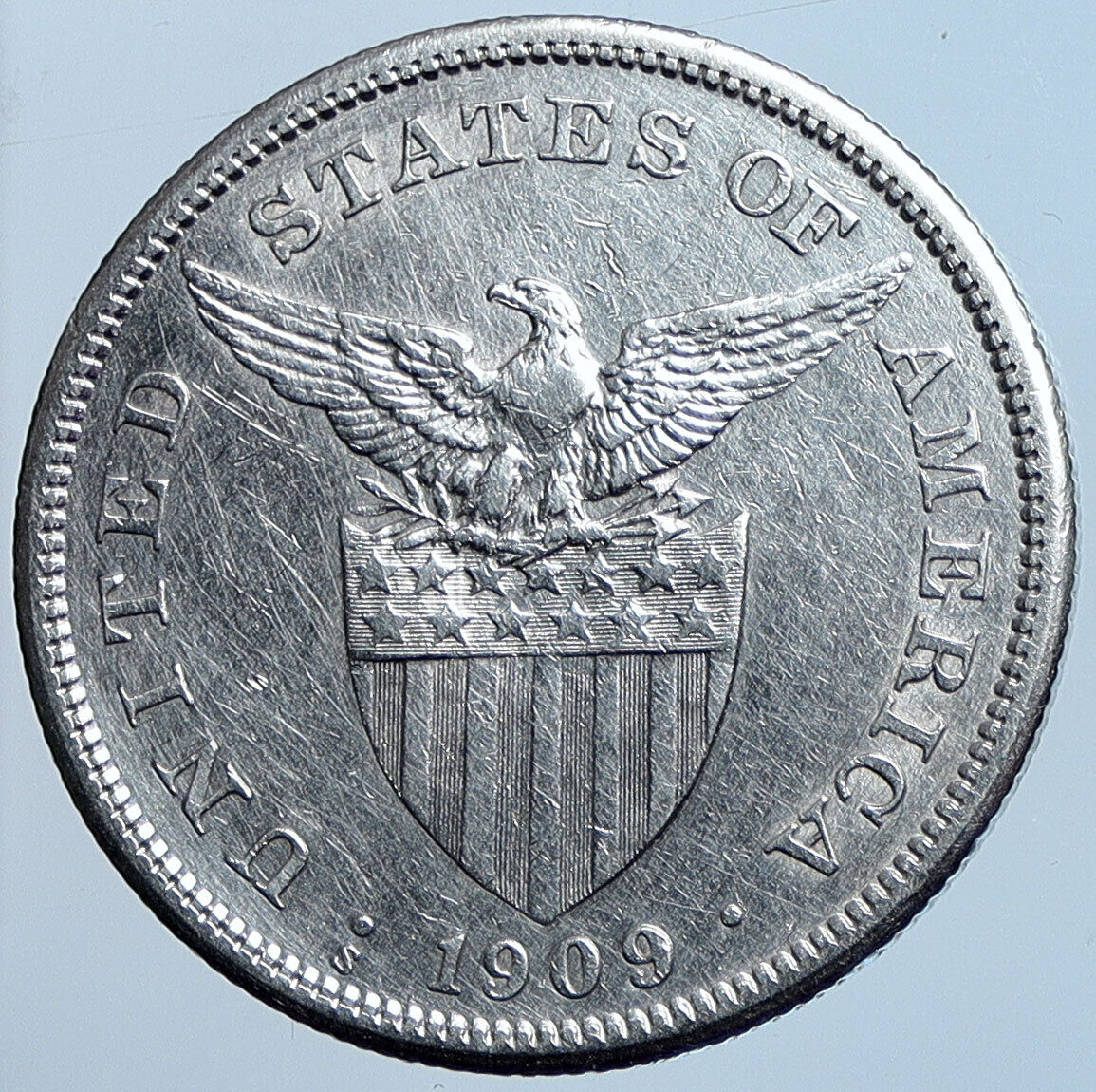 1909 S PHILIPPINES Under US Administration w Eagle OLD Silver PESO Coin i114553