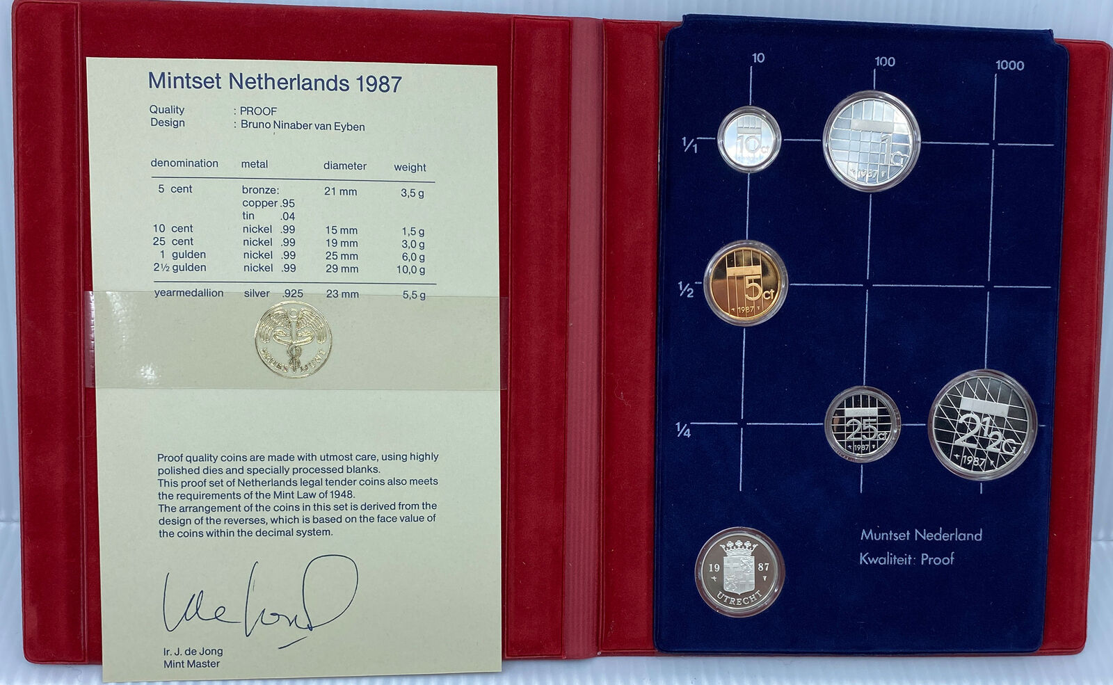 1987 NETHERLANDS Queen Beatrix Proof Set of 6 Vintage Coins 1 is Silver i114520