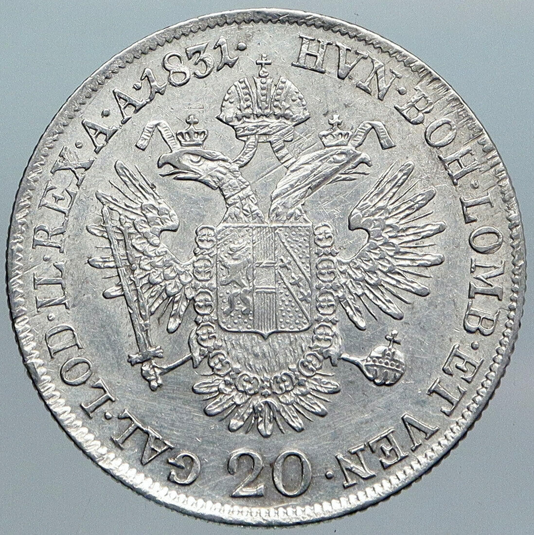 1831 AUSTRIA w King FRANCIS I (II) Antique VINTAGE Silver 20 Kreuzer Coin i88979