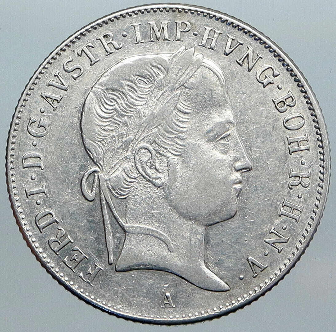 1845 HUNGARY King Ferdinand I (V) ANTIQUE VINTAGE Silver 20 Krajczar Coin i88985