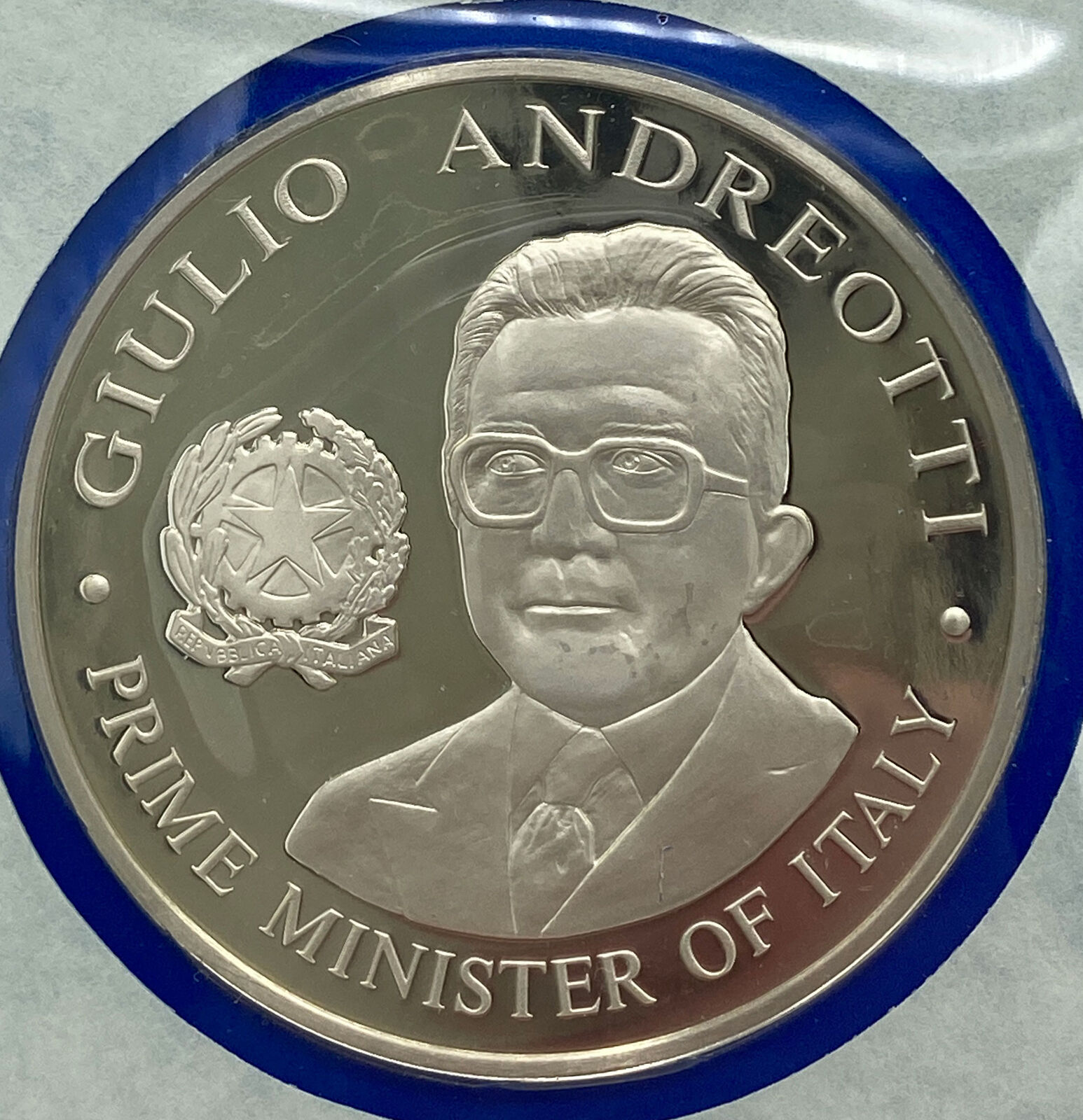 1976 US BICENTENNIAL VISIT Italy PM Giulio Andreotti Proof Silver Medal i114235