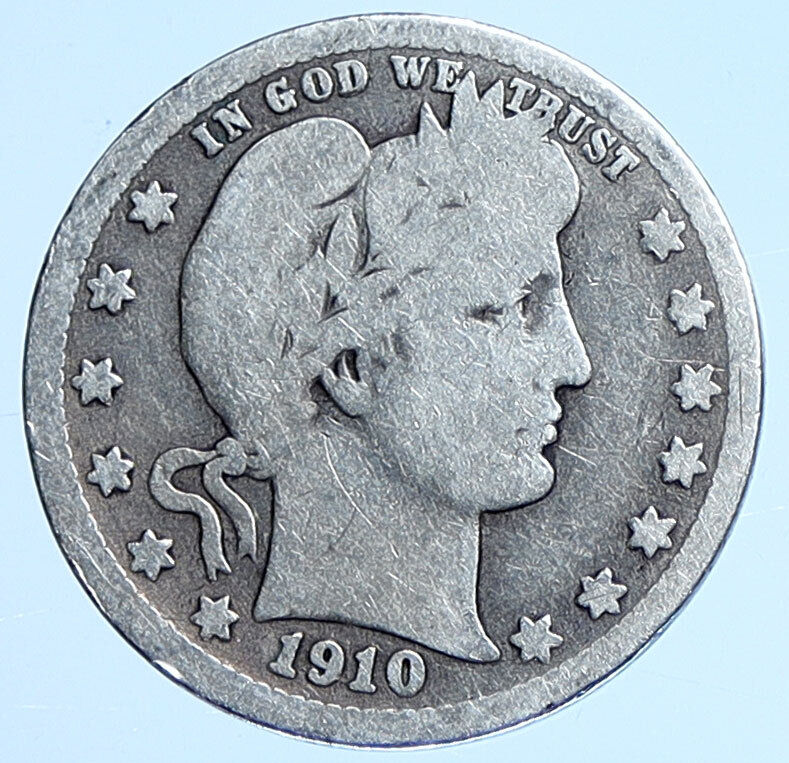 1910 D UNITED STATES US Silver LIBERTY Barber Quarter Dollar Coin EAGLE i114935