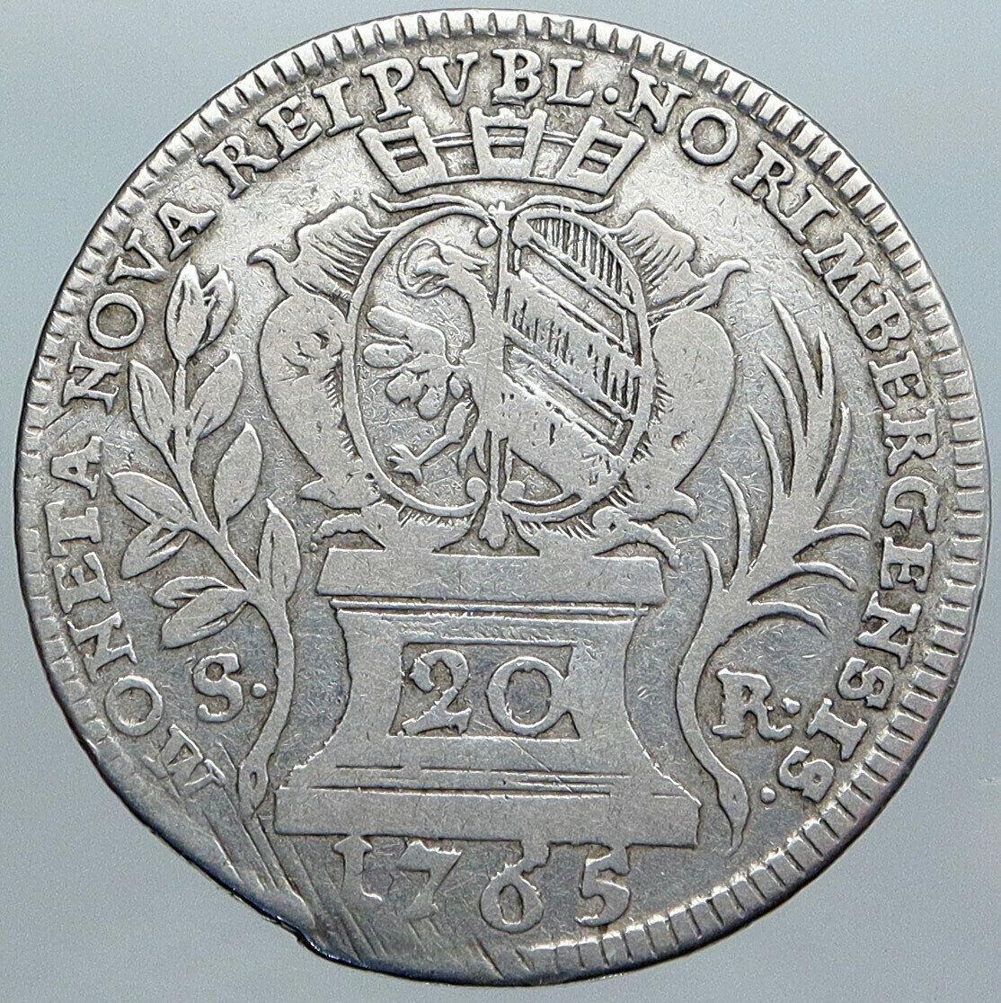 1765 GERMANY German States NUREMBERG KING JOSEPH II Silver 20 Kreuzr Coin i88983