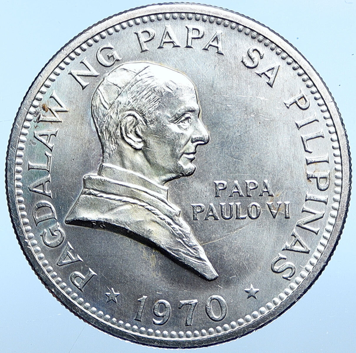 1970 PHILIPPINES Ferdinand Marcos & Pope Paul VI OLD Silver Piso Coin i114944