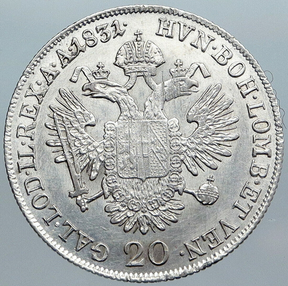 1831 AUSTRIA w King FRANCIS I (II) Antique VINTAGE Silver 20 Kreuzer Coin i88981