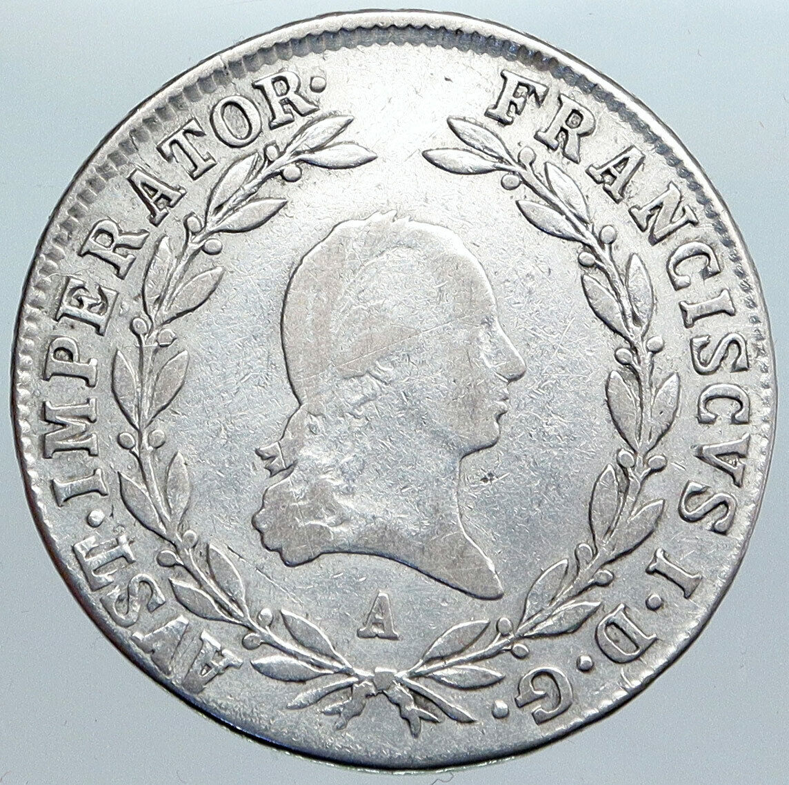 1810 AUSTRIA w King FRANCIS I (II) Antique VINTAGE Silver 20 Kreuzer Coin i88975